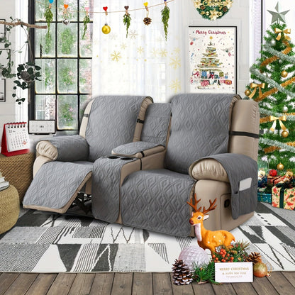 Recliner Loveseat Cover 4 Piece Set Waterproof Split Dual Recliner Sofa Slipcover with Center Console Cover & Straps