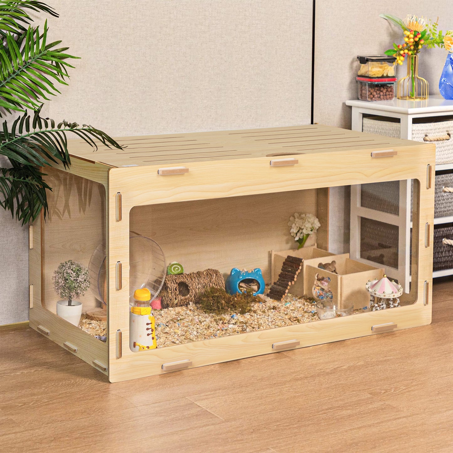 Large Hamster Cage Wooden Enclosure – 32"L x 16"W x 16"H with Acrylic Window & Openable Top | Small Animal Habitat for Guinea Pig