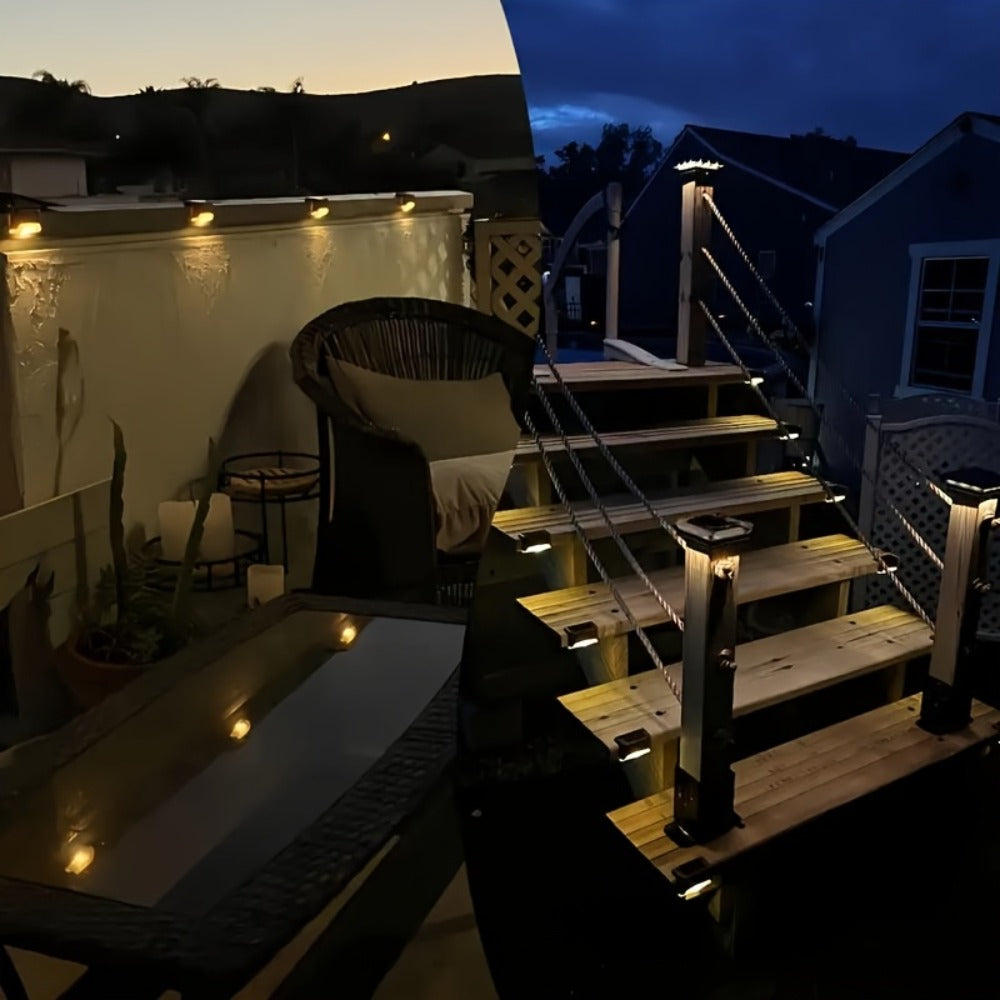 Solar LED Deck and Step Light Set in 8-, 16- or 32-Piece Packs with Black, White or Brown Shells