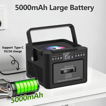 Portable Boombox CD Player with Cassette Tape, FM Radio & MP3 Player, HiFi Stereo Speaker System