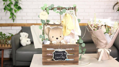 Wooden Gift Box Crate with Handle – Large Wood Keepsake Basket for Baby Shower Gifts Hamper Mom Dad Christmas Party Decor Storage Organizer