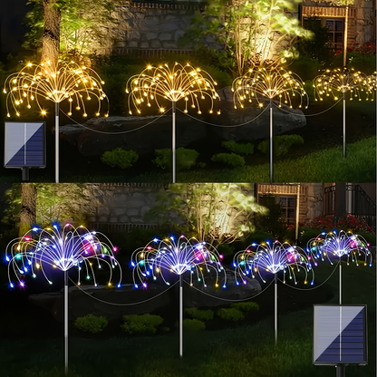 Solar Garden Lights Firework Stakes with 240/360/480 LEDs, 8 Modes, 4/8 Packs and Three Colors