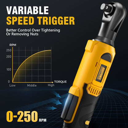 Cordless Ratchet Wrench Set 3/8 Inch 60FT-LBS 80Nm Electric Ratchet 2x20V Rechargeable Variable Speed for Home, Garage and DIY Projects