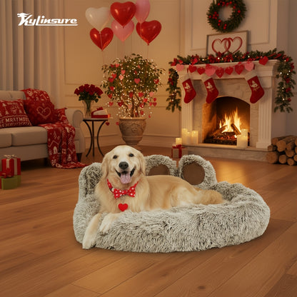 Dog Bed Cat Bed Bear Paw Shaped Donut – Calming Round Plush Pet Mattress, Warm & Soft Cuddler Bed for Dogs and Cats, Includes Pet Scarf