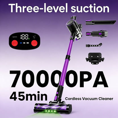 Cordless Three-Speed Stick Vacuum Cleaner with Detachable Battery, LED Floor Brush and Seven Colors