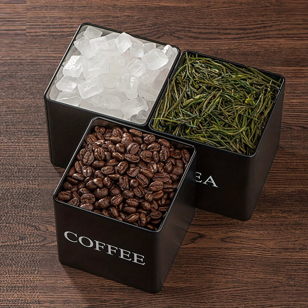 Black & White Ceramic Storage Jars Set of 3 – Airtight Kitchen Canisters for Coffee Beans, Tea, Sugar & Spices