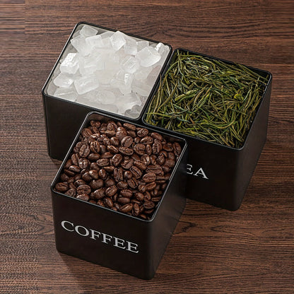 Black & White Ceramic Storage Jars Set of 3 – Airtight Kitchen Canisters for Coffee Beans, Tea, Sugar & Spices