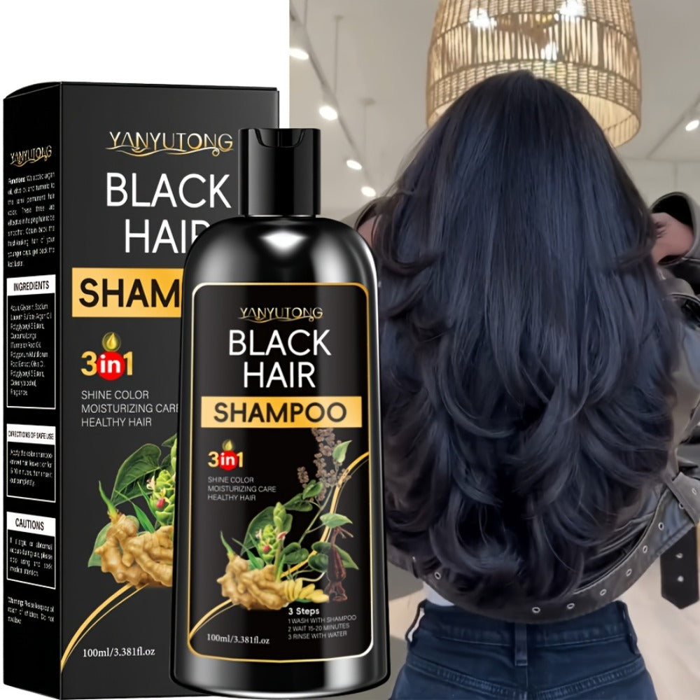 Hair Dye Shampoo Natural Plant Pigments, Fast Gray Hair Coverage in 1 Wash, 3.38oz Travel Size, Black Brown Chestnut Brown