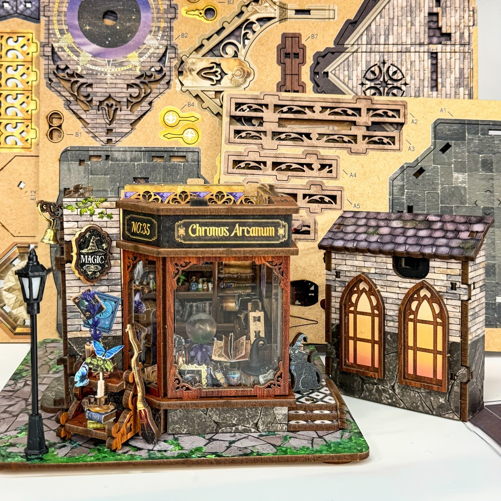 DIY Wood Miniature Bookhouse Model Kit SQ-71 Time Magic Club with Mechanical Link System – Adult Collector Dollhouse Display Piece