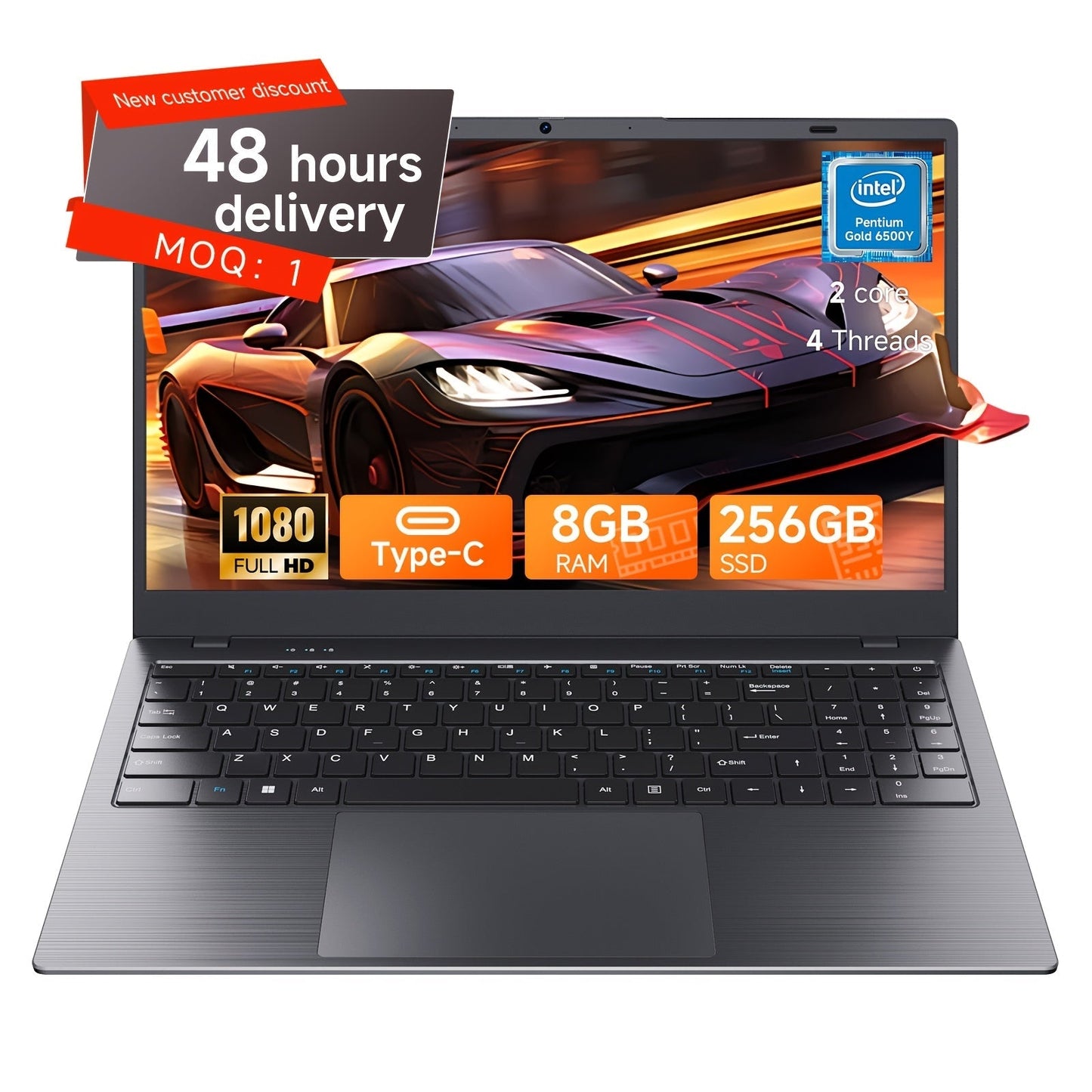 15.6 Inch Ultra-Thin Laptop, Intel Pentium 6500Y, 8GB RAM 256GB SSD, 4K Dual-Screen Support, Quad Stereo Speakers