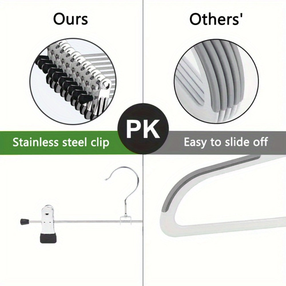 Pants Hangers with Clips 30-Pack – Adjustable Metal Skirt Hangers with 360° Rotatable Clips for Jeans, Trousers, Skirts, Dresses & Ties