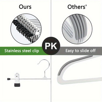 Pants Hangers with Clips 30-Pack – Adjustable Metal Skirt Hangers with 360° Rotatable Clips for Jeans, Trousers, Skirts, Dresses & Ties