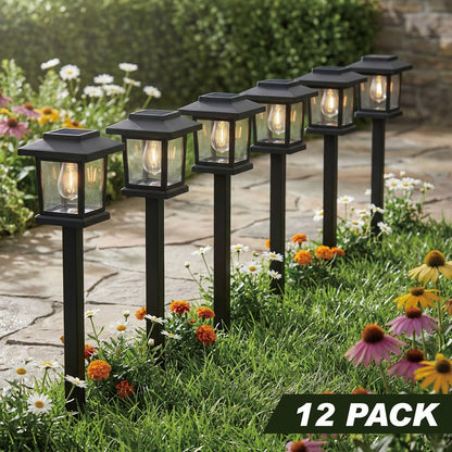 Solar Pathway Lights Outdoor Edison Style LED, Up to 12 Hours, White Solar Garden Lights for Yard