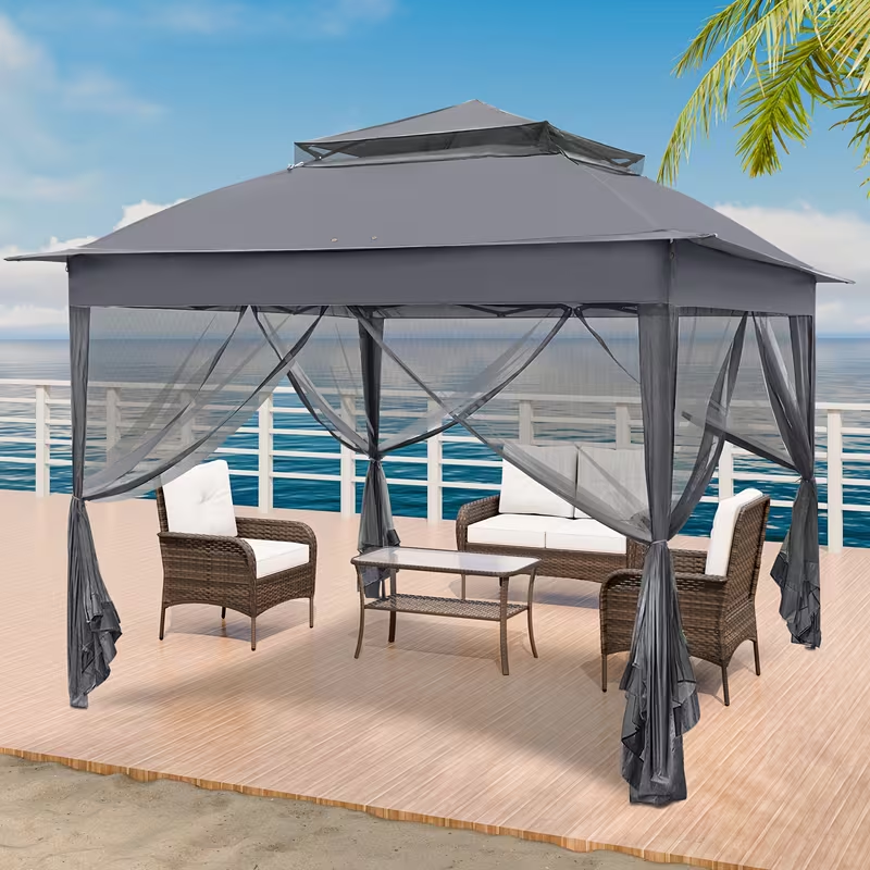 Instant Gazebo Tent 11x11 FT Mosquito Netting No Assembly Required for Garden, Yard and Pest Management