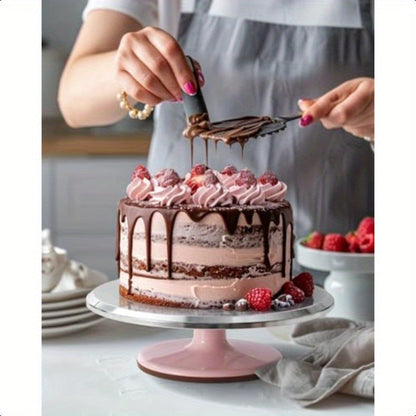 9.84-Inch Rotating Cake Turntable with Frosting Spatula and Pink, Sky Blue or White Base for Decorating