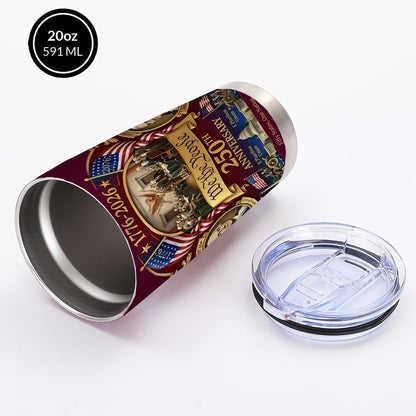Travel Tumbler 20oz 250th Anniversary Whiskey Bottle Design Stainless Steel Insulated Cup for Entryways, Bedrooms and Living Spaces