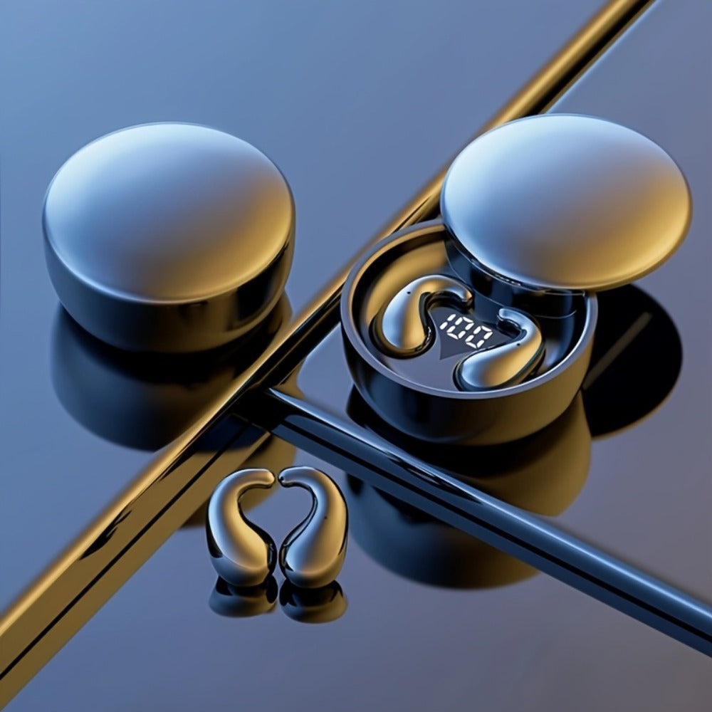 Heart-Shaped Bluetooth 5.4 Sleep Earbuds with Digital Charging Case in Black, White or Khaki