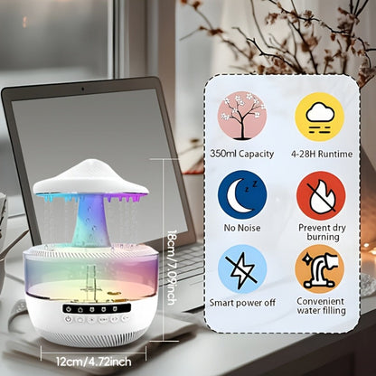 Cool Mist Humidifier with 7-Color Night Light Raindrop Music Design Dual Mist Output 26dB Ultra-Quiet 24H Operation Visible Water Level