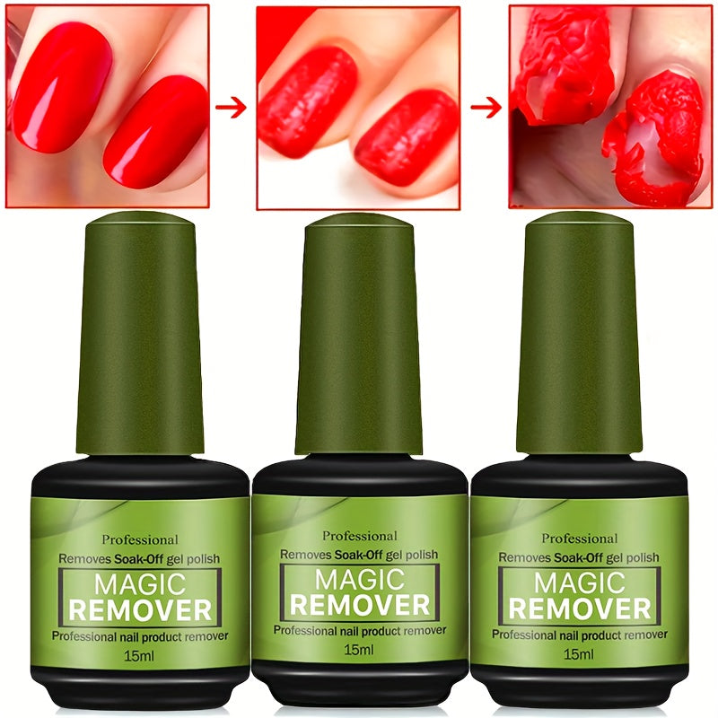 Gel Nail Polish Remover 3pcs Set – Soak Off Gel Nails, Nail Glue & Acrylic Nails in 2-3 Minutes | Fast Gentle Formula for Home DIY & Salon