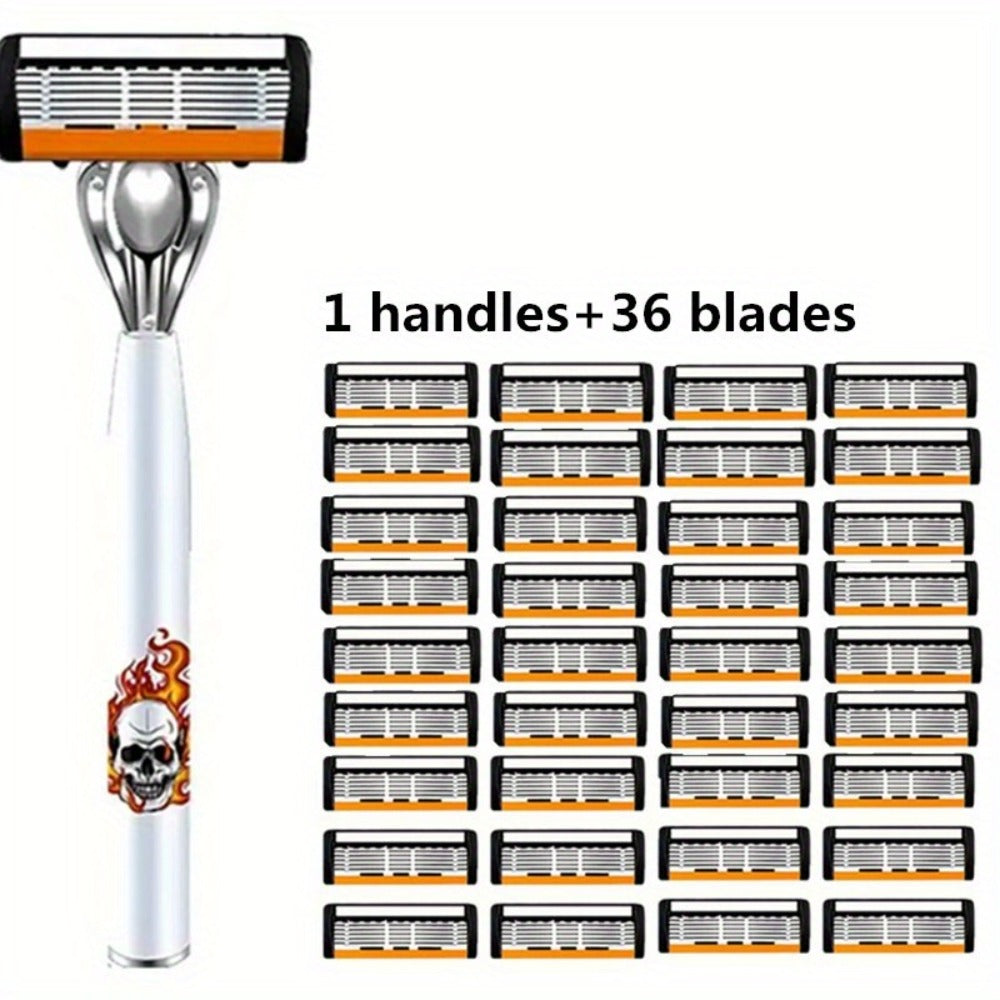 Men's Safety Razor with Replacement Blades - Anti-Slip Stainless Steel Handle Shaver for Beard & Sideburns