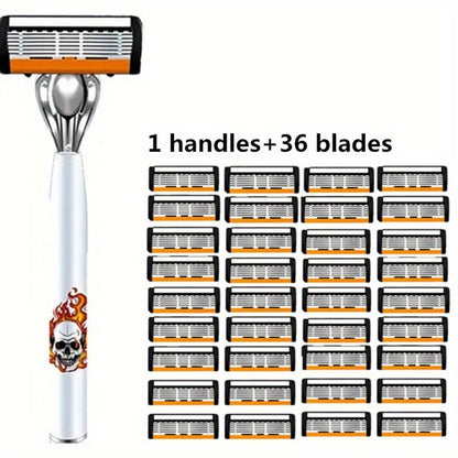Men's Safety Razor with Replacement Blades - Anti-Slip Stainless Steel Handle Shaver for Beard & Sideburns