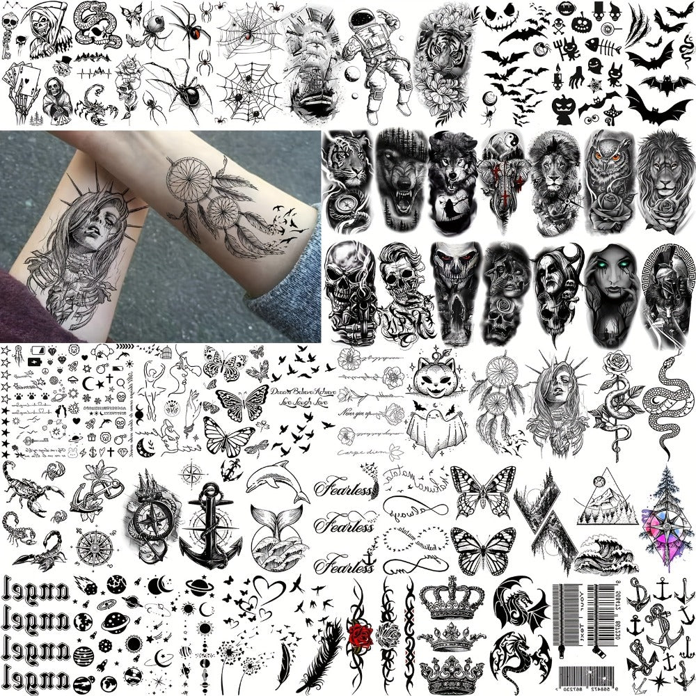 Temporary Tattoos, 68-Sheet Faith and Quote Set with Prayer, Peace, Lion, Eye and Tribal Motifs