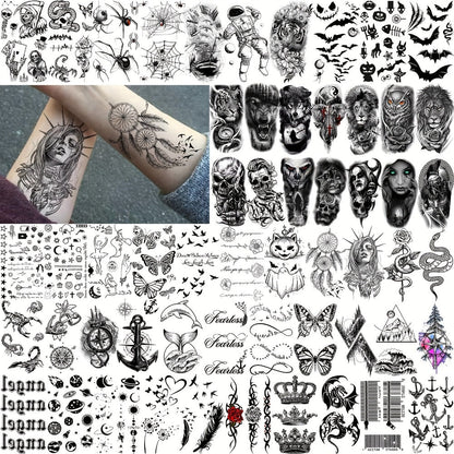 Temporary Tattoos, 68-Sheet Faith and Quote Set with Prayer, Peace, Lion, Eye and Tribal Motifs