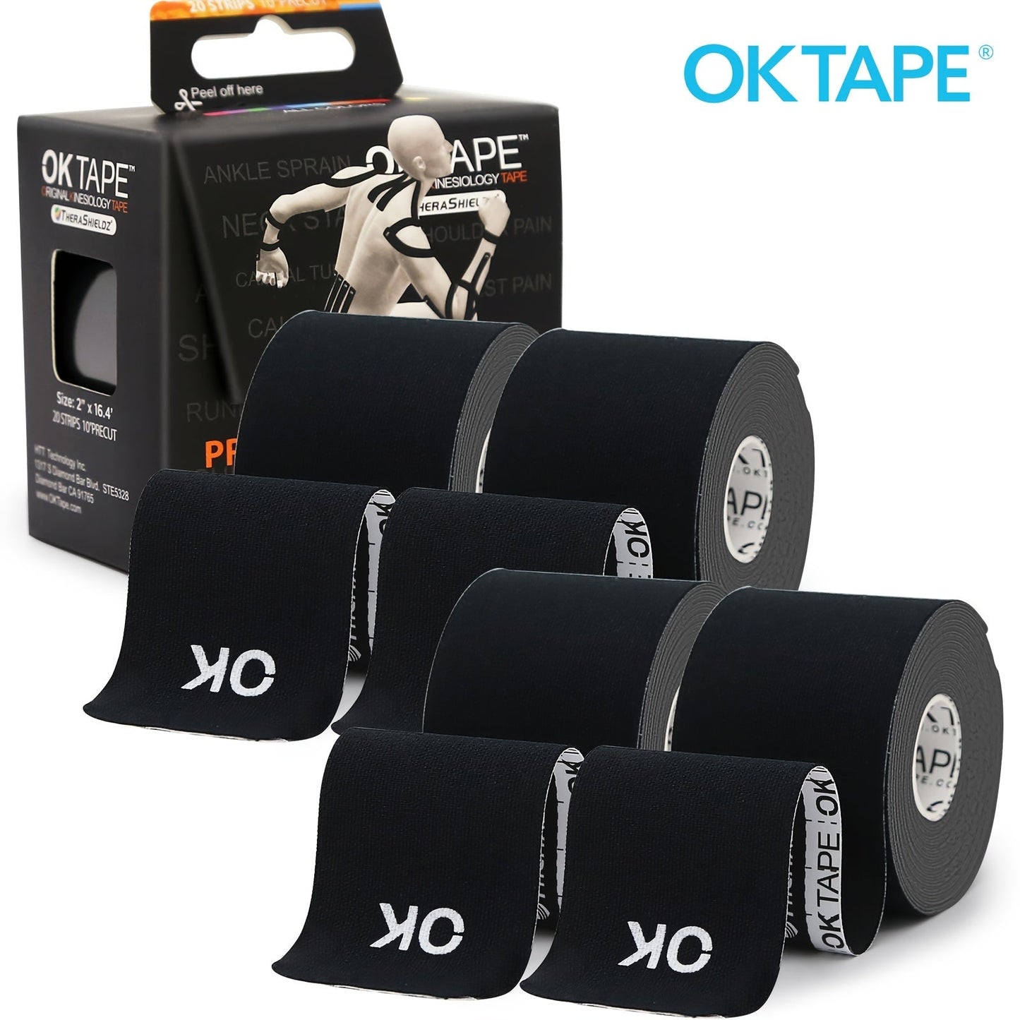 Kinesiology Tape 4 Rolls Precut 20 Strips, Cotton Elastic Athletic Tape Latex Free 2in x 16ft for Knee Shoulder Muscle Support Sports