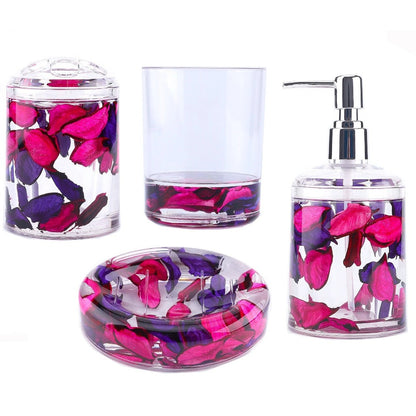 Bathroom Accessory Set 4-Piece 3D Floating Motion Acrylic Liquid Vanity Kit - Tumbler, Toothbrush Holder