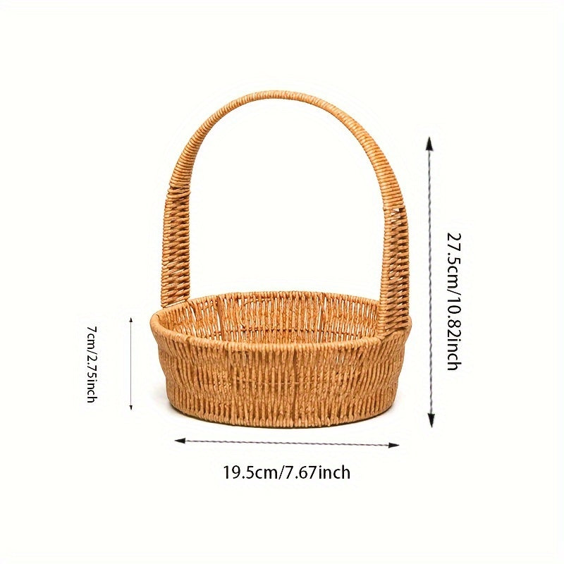 Rattan-Look Plastic Woven Carry Basket with Tall Handle in Small, Medium and Large Size Options