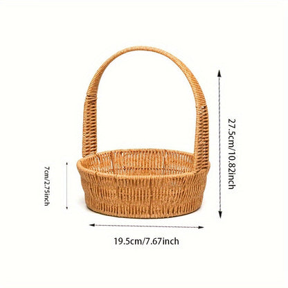 Rattan-Look Plastic Woven Carry Basket with Tall Handle in Small, Medium and Large Size Options