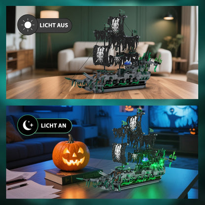 Flying Dutchman Pirate Ship Building Blocks Ghost Ship Model 40001 with LED Lights, Adult Teen Collector Construction Kit