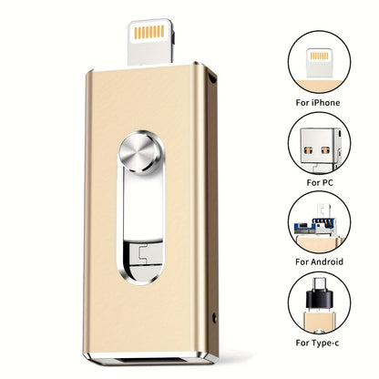 USB Flash Drive 64GB Compact Aluminum-Alloy Four-Connector Memory Stick in Black or Gold Color Options