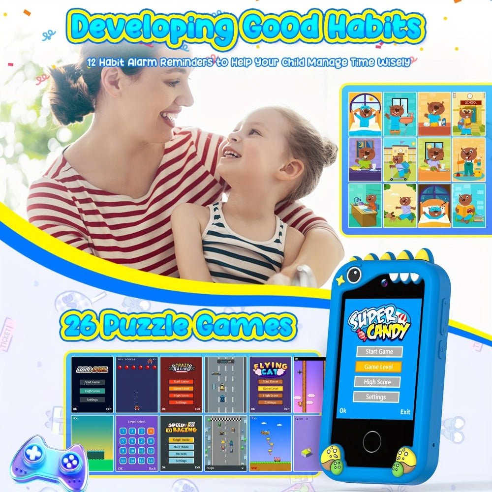 Kids Toy Mobile Phone with Dual Cameras, Touchscreen & MP3 Player, Educational Toy with Games, Alarm Clock & USB Charging