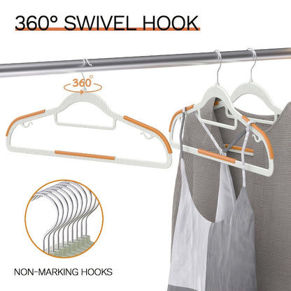 50-Piece Clothes Hanger Set with Eight Clasps, Padded Shoulder Strips and Swivel Hooks in Orange or Grey