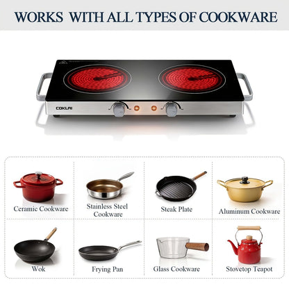 Portable Electric Stove Stainless Steel Single Burner Hot Plate with Temperature Control for Home Cooking, Dining and Outdoor Meals