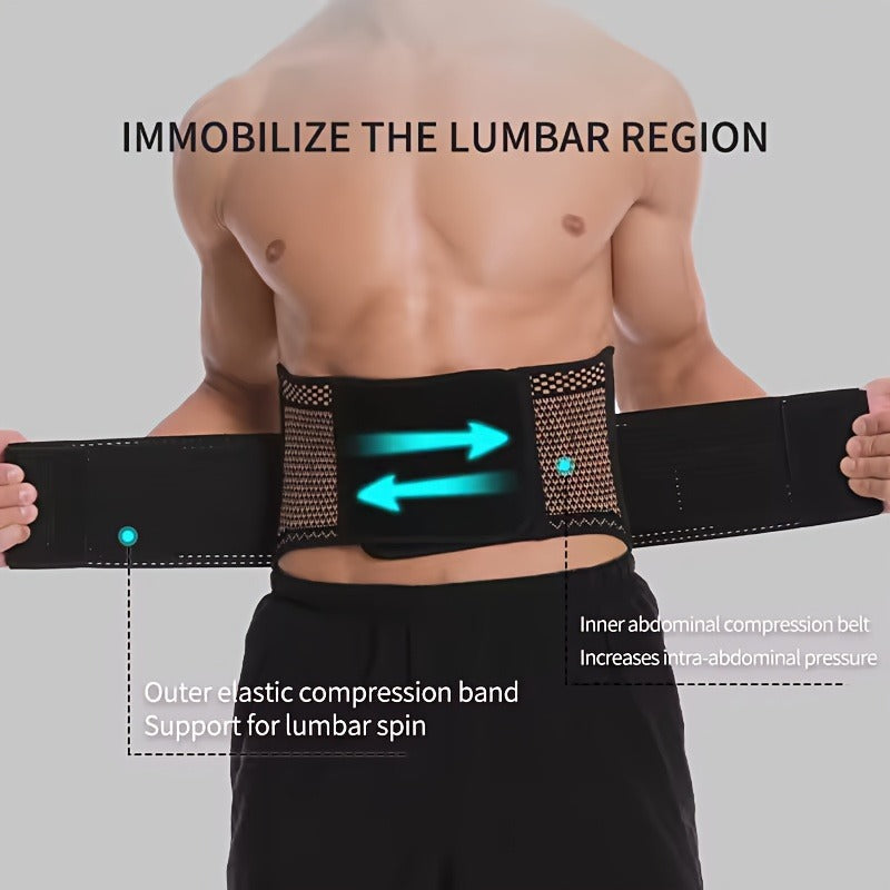 Lumbar Support Belt with Copper Compression – Breathable Lower Back Brace for Men & Women, Adjustable Hook-Loop Waist Support for Heavy