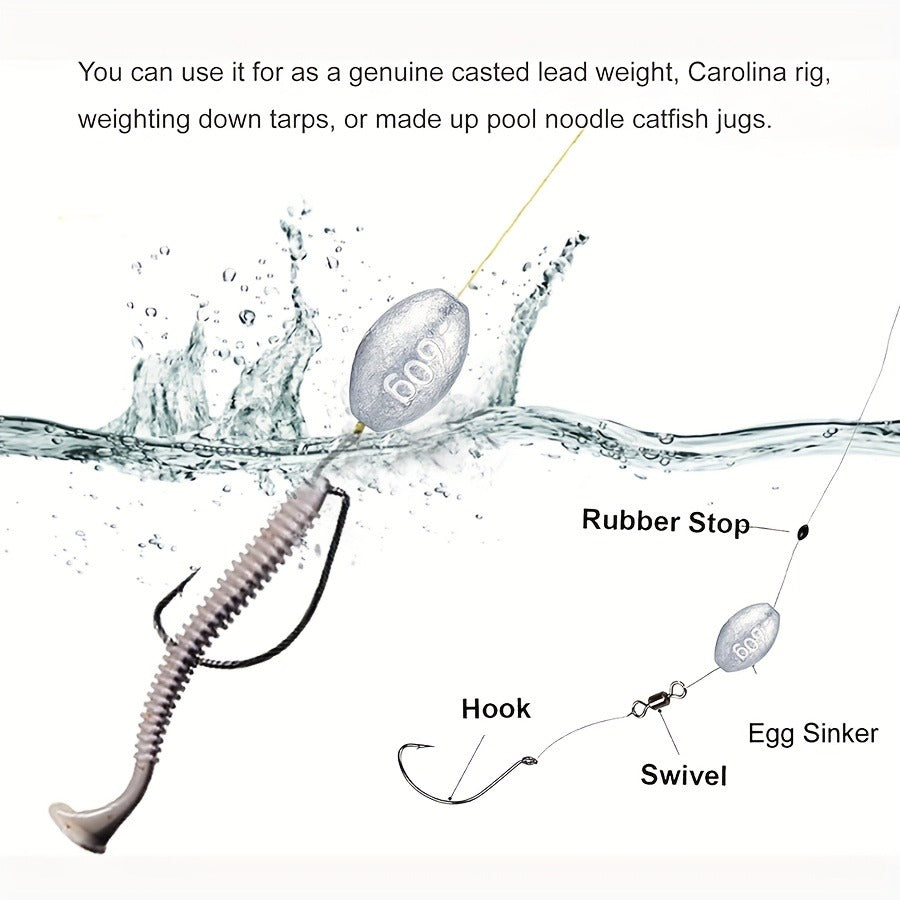 Lead Sinker Egg Weight Fishing Rig – Oval Elliptical Bass Casting Worm Bullet Tackle, Compatible with Saltwater & Freshwater Fishing