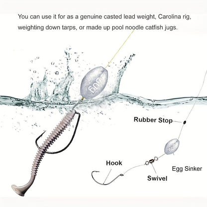 Lead Sinker Egg Weight Fishing Rig – Oval Elliptical Bass Casting Worm Bullet Tackle, Compatible with Saltwater & Freshwater Fishing
