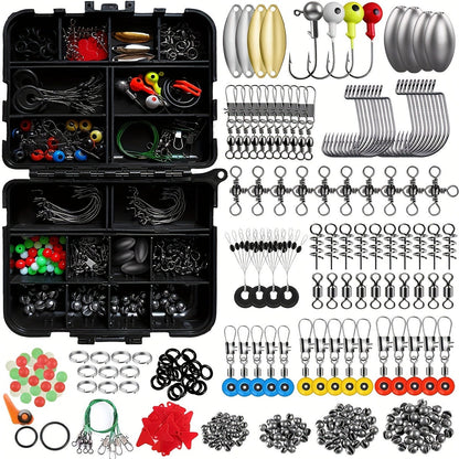 Fishing Tackle Kit 142/206/318 Pcs – Hooks, Jigs, Weights, Swivels, Beads & Connectors for Freshwater & Saltwater Bass Trout Fishing