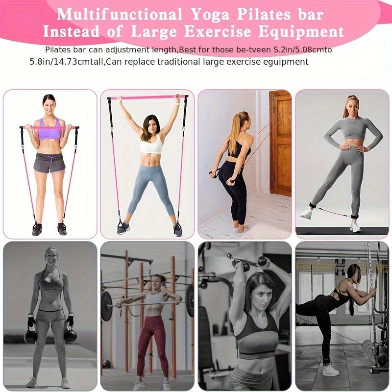 Pilates Bar Kit 14pcs with Resistance Bands & Tension Belt – Multifunctional Fitness Pedal Puller Stick for Home Yoga Stretch Training