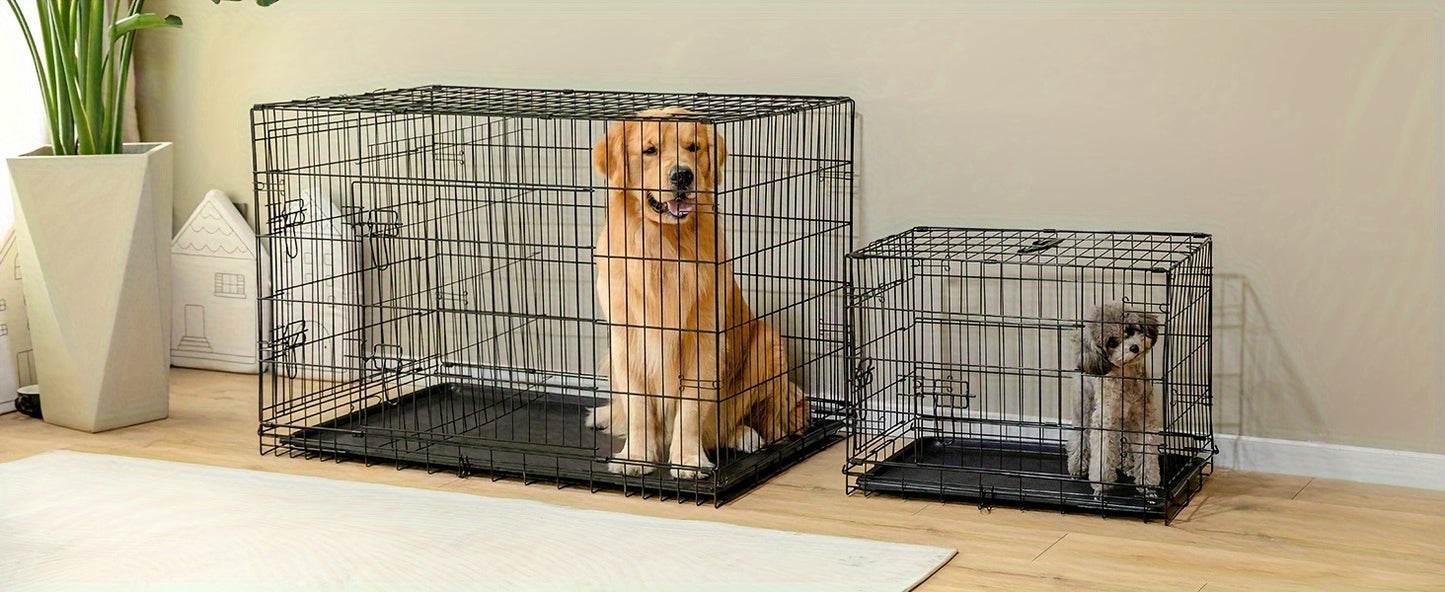 Dog Crate with Divider Panel & Double Door – Folding Metal Wire Dog Cage with Leak-Proof Tray, Indoor Outdoor Travel Pet Kennel