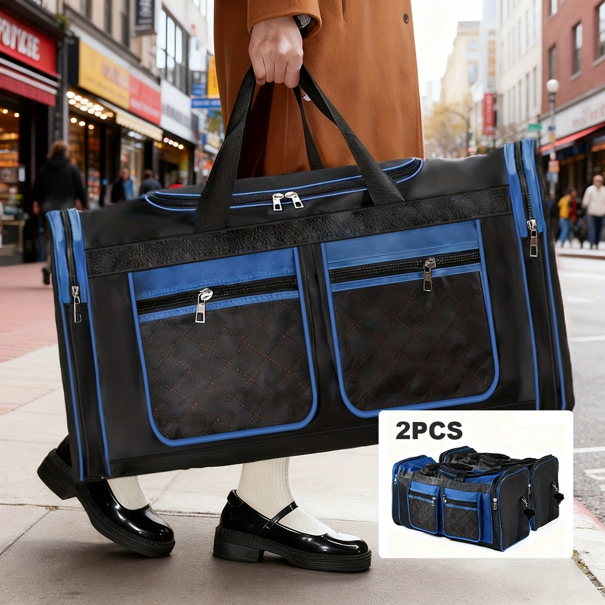 Gym Duffel Bag Large Capacity Travel Bag for Men Women Heavy Duty Polyester Multi Pocket Adjustable Shoulder Strap Zipper Closure