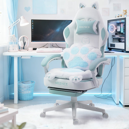 Cat Ear Gaming Chair Ergonomic Reclining Computer Chair with Footrest Paw Lumbar Cushion Wingback PC Game Chair for Girls Adults 300LBS Pink