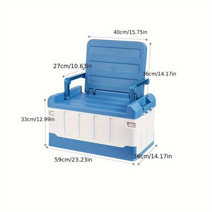 Folding Storage Box & Fishing Stool 2-in-1, Large Portable Organizer with Backrest for Car Trunk
