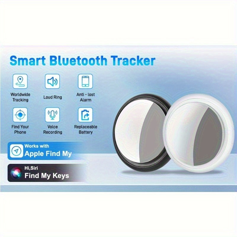 Two-Pack Round Apple Find My Item Trackers in Black and White with Silicone Key Ring Holders