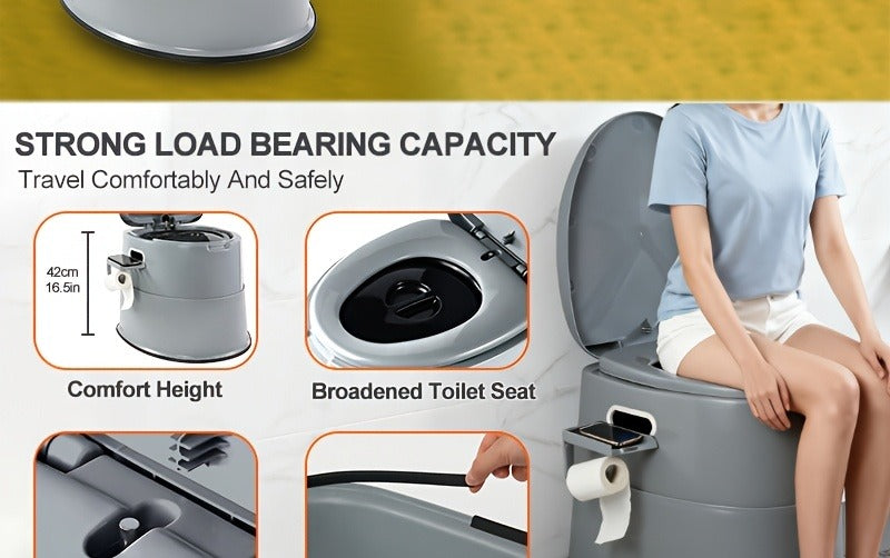 Extra Large Portable Toilet for Adults – Indoor Outdoor Commode with Detachable Inner Bucket & Removable Paper Holder
