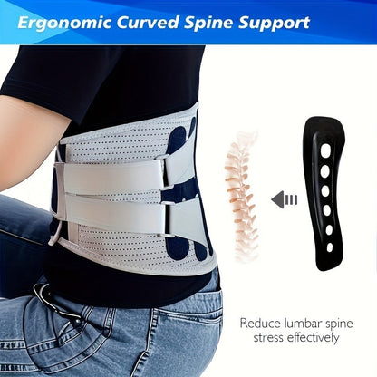 Lumbar Support Belt for Men & Women – Adjustable Lower Back Brace with Aluminum Alloy Reinforcement, Breathable Hook-and-Loop Waist Support