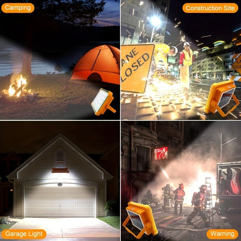 Solar LED Work Light with Magnetic Hook – 2000 Lumen Rechargeable Camping Light, Adjustable Brightness, Solar & USB-C Dual Charging