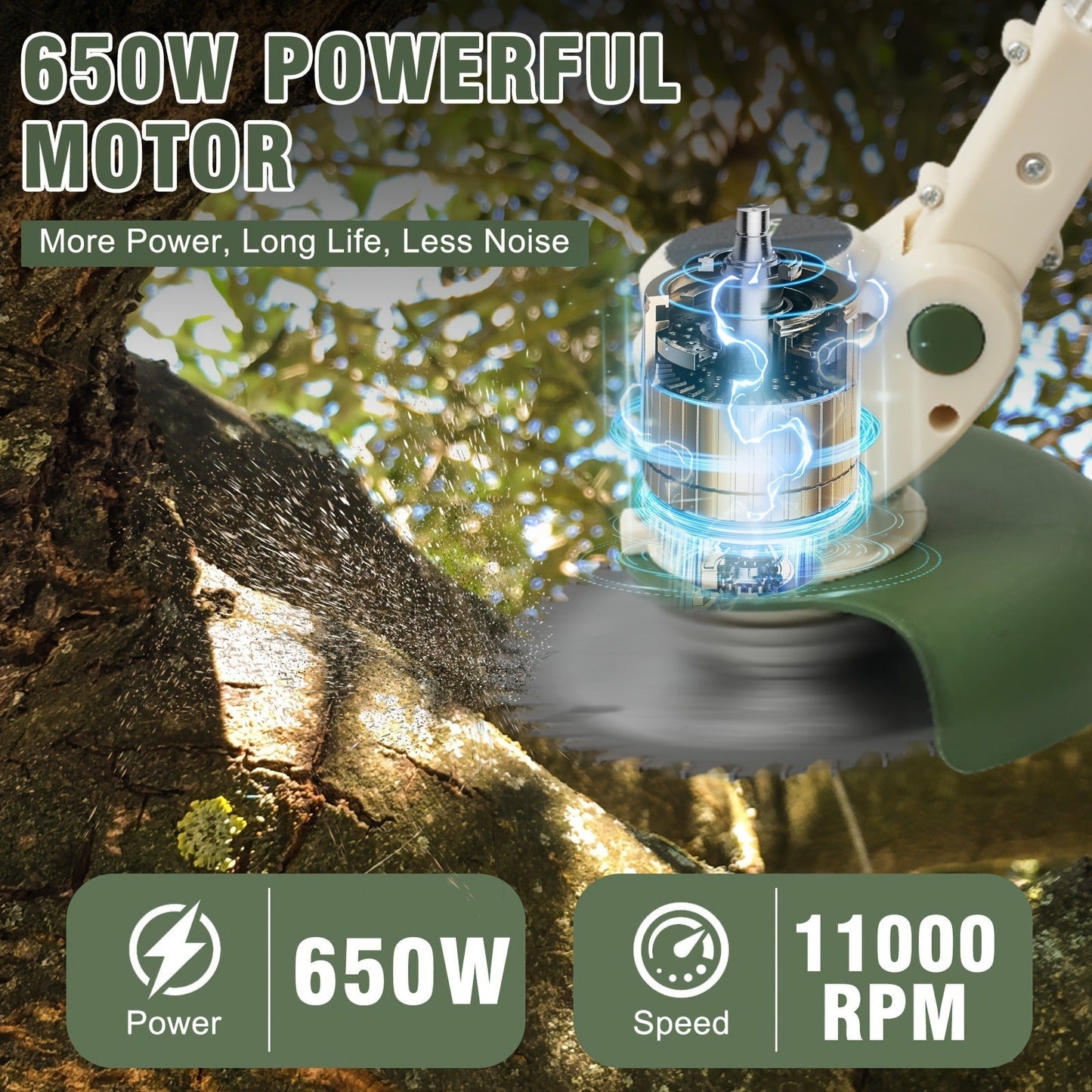 Weed Wacker Cordless 24V Brush Cutter, Electric String Trimmer with 2 Batteries & Charger, 3 Blade Types